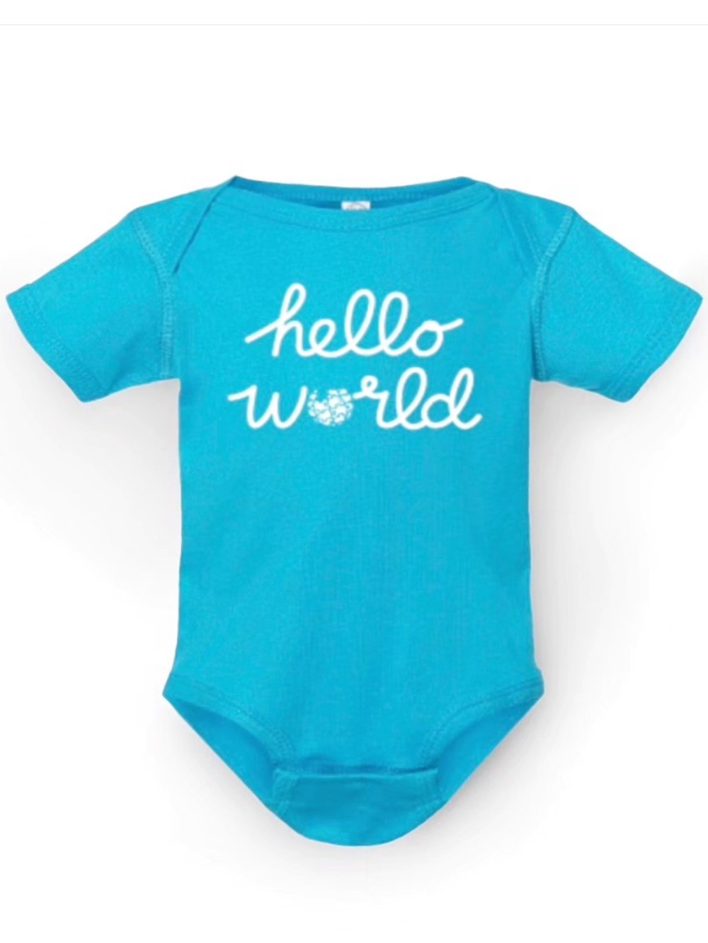 "Hello World" Turquoise Baby One-Piece Wikipedia 24MO